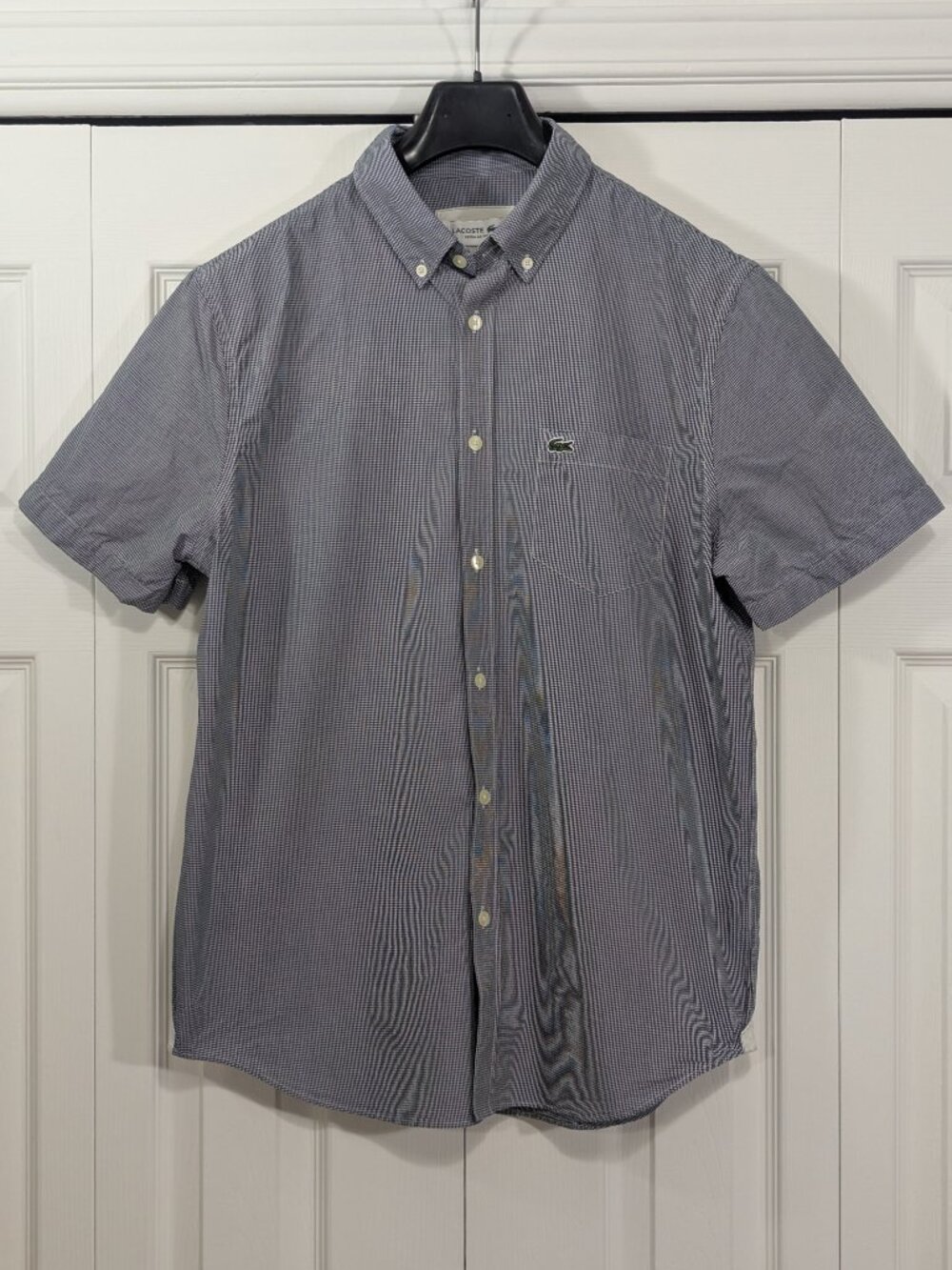 Lacoste Men's Gingham Pattern Short Sleeve Button Down Shirt